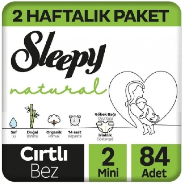 Sleepy Natural 2 Numara Mini 84'lü Bebek Bezi