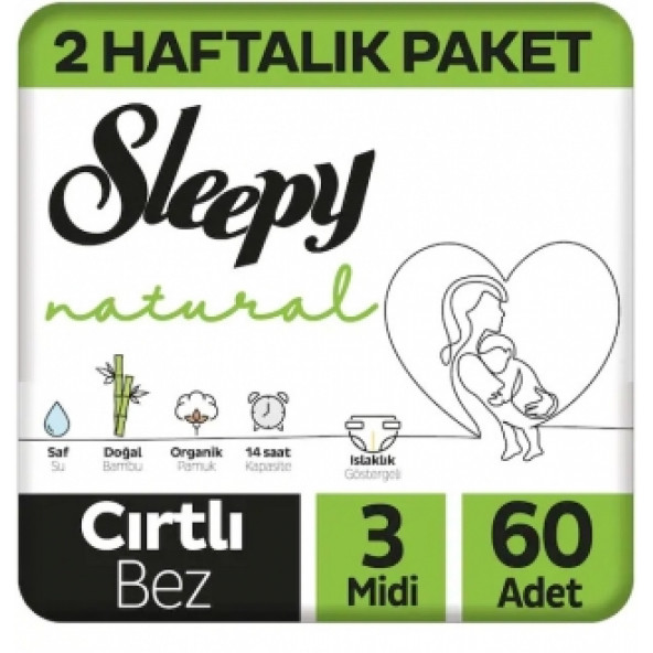 Sleepy Natural 3 Numara Midi 60'lı Bebek Bezi