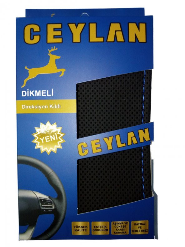 OTO DİREKSİYON KILIFI NOKTALİ MAVİ DİKİSLİ ürün görseli 1