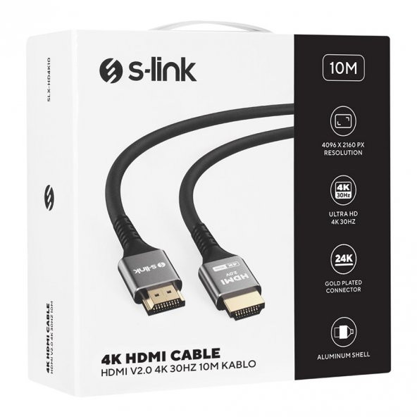 S-LINK SLX-HD4K10 19+1 HDMI to HDMI 10m Metal v2.0 4K (40962160) 30Hz Kablo