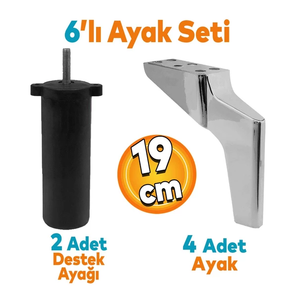Logan 6'lı Set Mobilya Tv Ünitesi Konsol Koltuk Kanepe Destek Ayağı 19 Cm Krom Ayakları M8 Civatalı ürün görseli