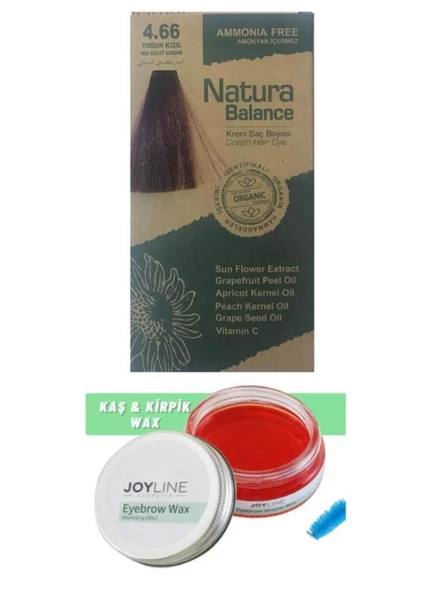 Natura Balance Saç Boyası 4.66 Yoğun Kızıl+Joy line Kaş Şekillendirici Ve Sabitleyici Wax 50ml