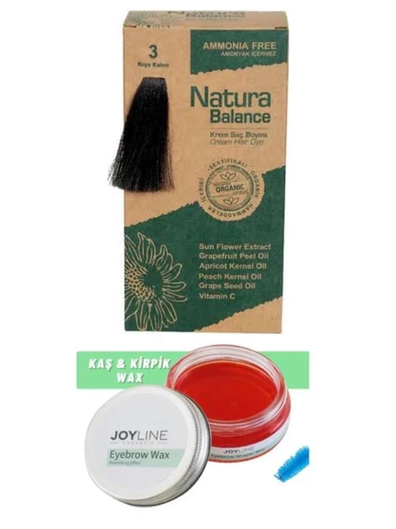 Natura Balance Saç Boyası 3 Koyu Kahve+Joy line Kaş Şekillendirici Ve Sabitleyici Wax 50ml
