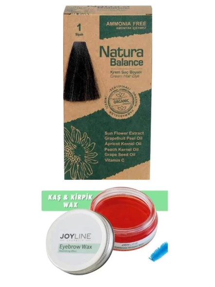 Natura Balance Saç Boyası 1 Siyah+Joy line Kaş Şekillendirici Ve Sabitleyici Wax 50ml