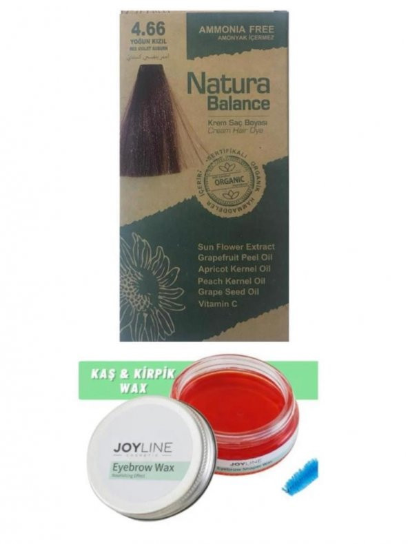 Natura Balance Saç Boyası 4.66 Yoğun Kızıl+Joy line Kaş Şekillendirici Ve Sabitleyici Wax 50ml