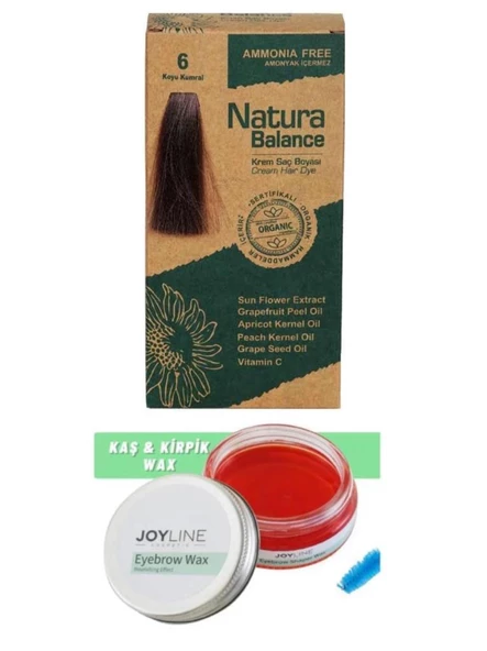 Natura Balance Saç Boyası 6 Koyu Kumral+Joy line Kaş Şekillendirici Ve Sabitleyici Wax 50ml