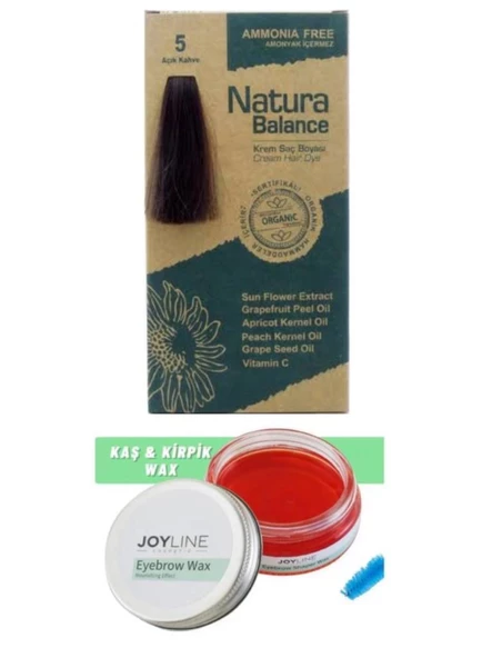 Natura Balance Saç Boyası 5 Açık Kahve+Joy line Kaş Şekillendirici Ve Sabitleyici Wax 50ml