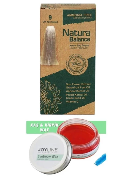 Natura Balance Saç Boyası 9 Çok Açık Kumral+Joy line Kaş Şekillendirici Ve Sabitleyici Wax 50ml