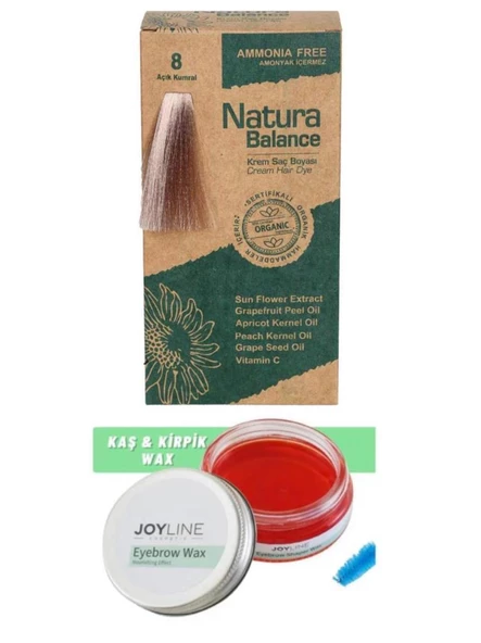 Natura Balance Saç Boyası 8 Açık Kumral+Joy line Kaş Şekillendirici Ve Sabitleyici Wax 50ml