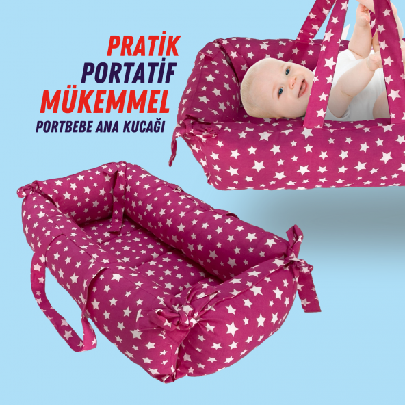 XPERMATE Portbebe Ana Kucağı, Puset Bebek Taşıma Çantası Kundağı 50x70 cm Yıldızlı Pembe