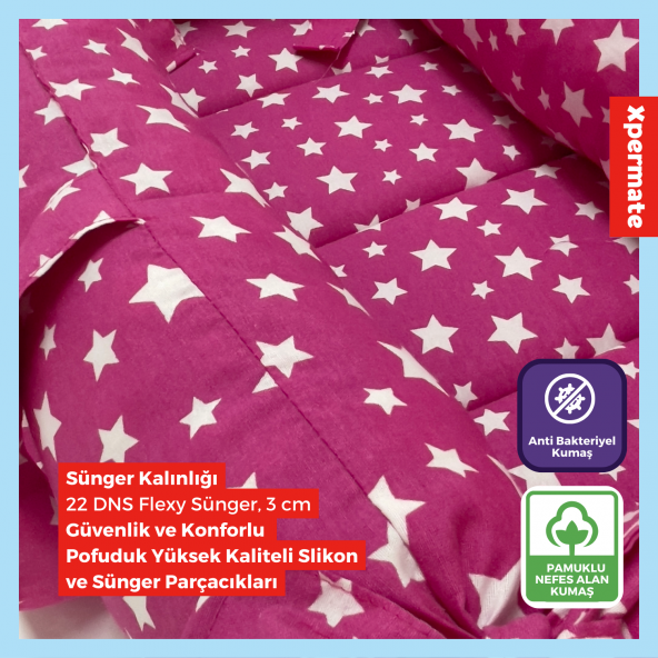XPERMATE Portbebe Ana Kucağı, Puset Bebek Taşıma Çantası Kundağı 50x70 cm Yıldızlı Pembe - 5