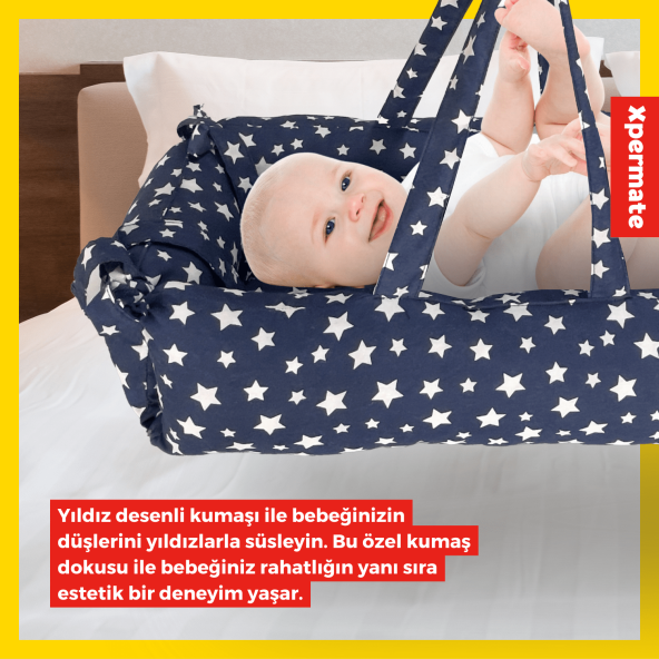 Portbebe Ana Kucağı, Puset Bebek Taşıma Çantası Kundağı 50x70 cm Yıldızlı Lacivert XBEB5070PORTBEB, - 4