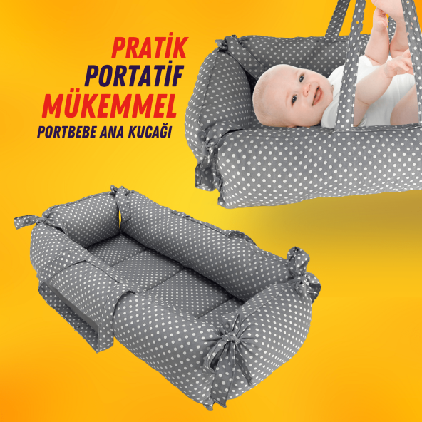 XPERMATE PORTBEBE ANA KUCAĞI,PUSET BEBEK TAŞIMA ÇANTASI KUNDAĞI 50X70 CM PUANTİYELİ GRİ