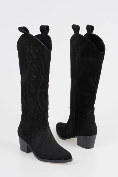 Kadın Kısa Topuklu Kovboy Çizme Süet Cowgirl Uzun Bot - 3
