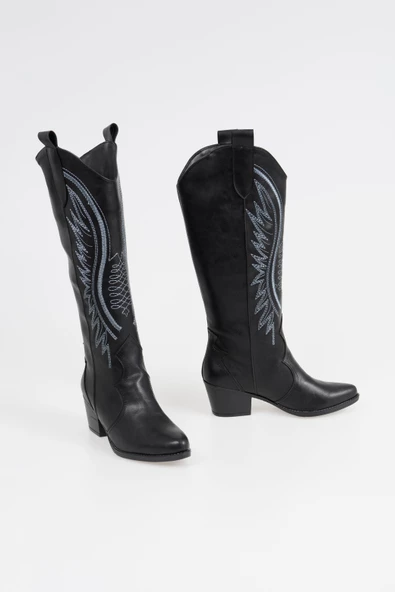Kadın Kısa Topuklu Kovboy Çizme Süet Cowgirl Uzun Bot - 12