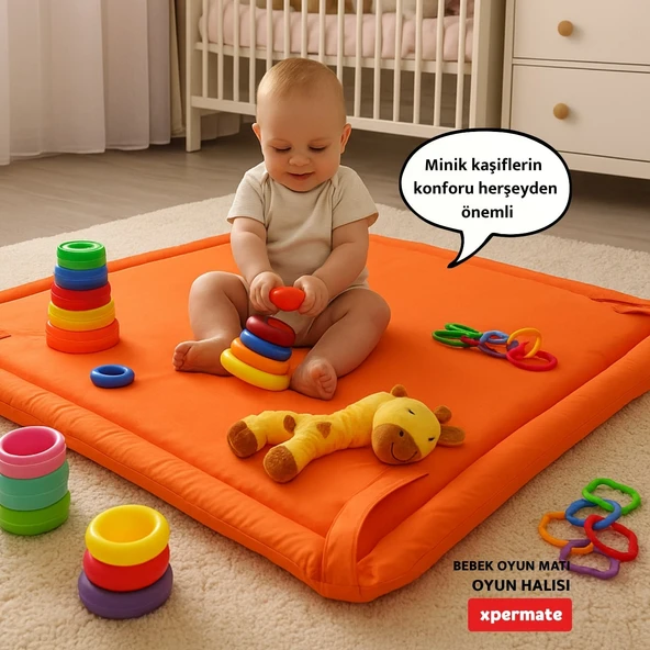 XPERMATE Bebek Oyun Matı ve Oyun Halısı Su itici Kumaş 90x96x3 Cm Turuncu