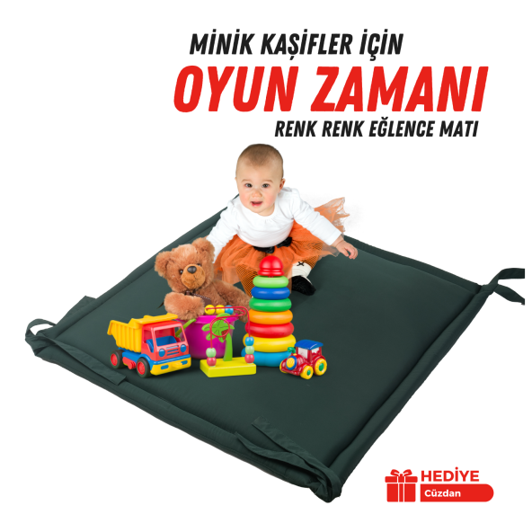 XPERMATE Bebek Oyun Matı, Oyun Halısı, Su İticili Kumaş, Süngerli, Kir Tutmaz 90x96x3 cm yeşil - 4