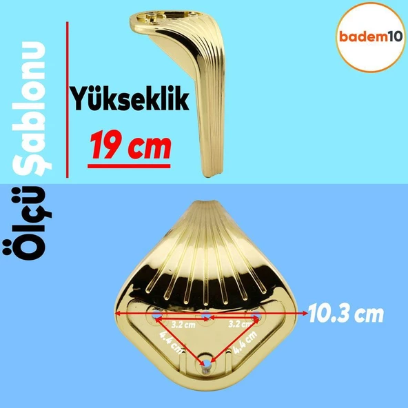 Lotus 6'lı Set Mobilya Tv Ünitesi Konsol Koltuk Kanepe Destek Ayağı 19 Cm Altın Ayakları M8 - Resim 2