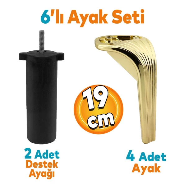 Lotus 6'lı Set Mobilya Tv Ünitesi Konsol Koltuk Kanepe Destek Ayağı 19 Cm Altın Ayakları M8
