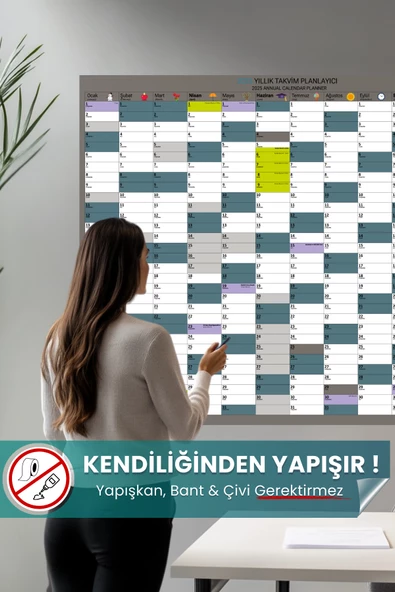 2025 Yıllık Şeffaf Planlayıcı, Kendiliğinden Tutunan, Yapışkansız, Pratik, Akıllı Kağıt Yazı Panosu - 2