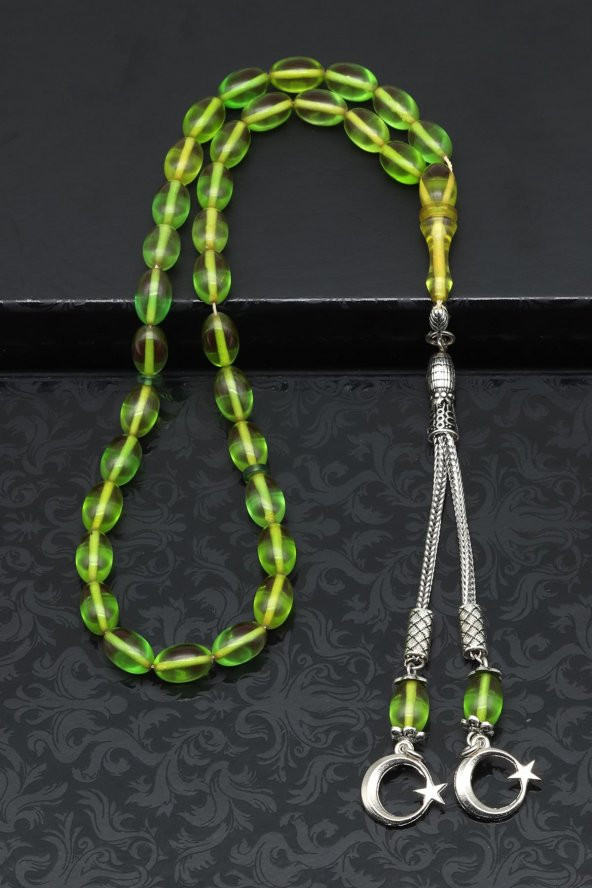 Yeşil Sıkma Tesbih 6 x 10 mm Arpa Kesim