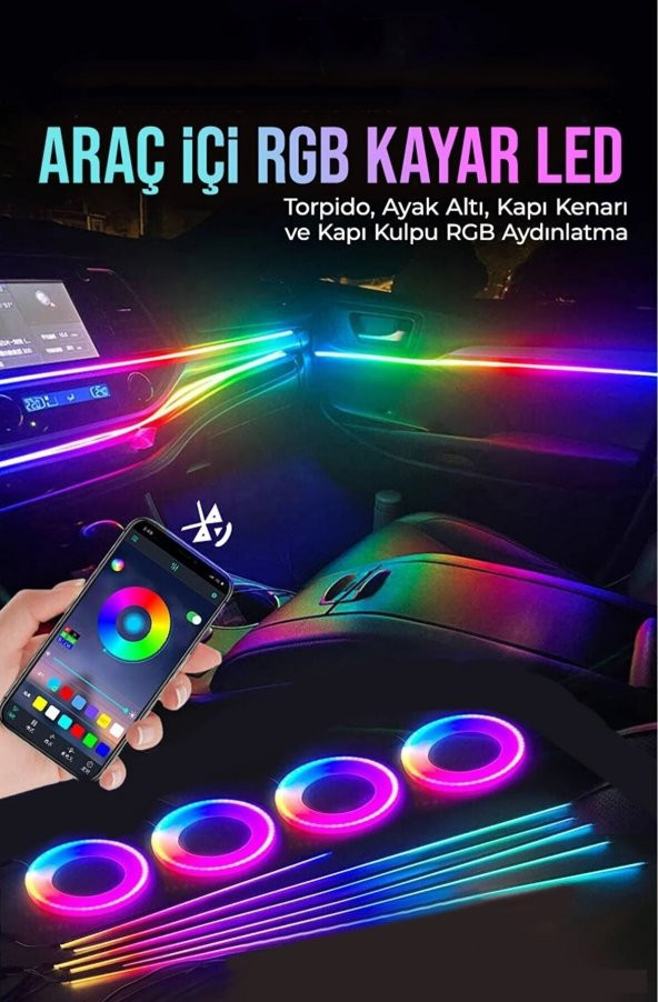 Araç İçi Atmosfer Ambiyans Led Neon RGB App Kontrollü 18 Parça