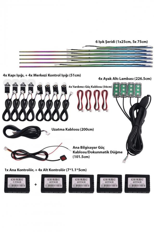 Araç İçi Atmosfer Ambiyans Led Neon RGB App Kontrollü 18 Parça - 2