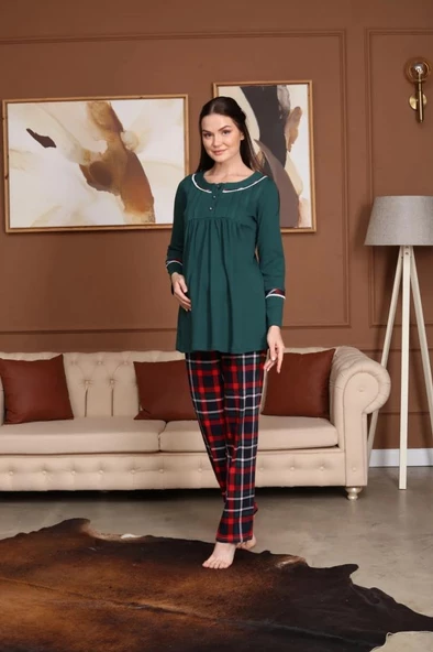 BirolGaye Bone Club 5710 Kadife Hamile Lohusa 3 Lü Pijama Sabahlık Tk - Resim 5