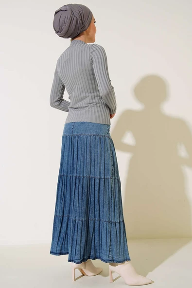 Fitilli Esnek Triko Kazak Gri - 3