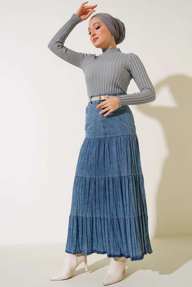 Fitilli Esnek Triko Kazak Gri - 2