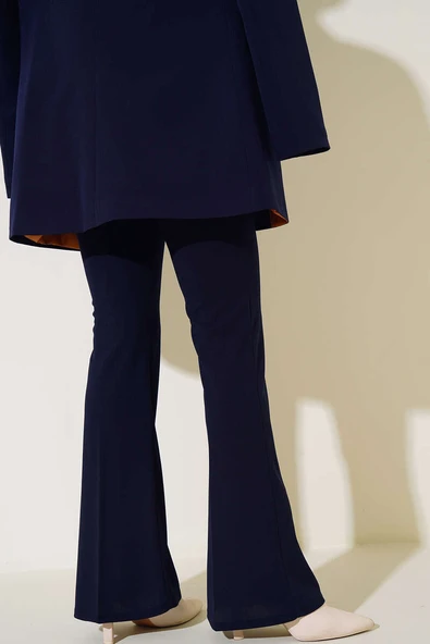 Yandan Fermuarlı İspanyol Paça Lacivert Pantolon - Resim 3