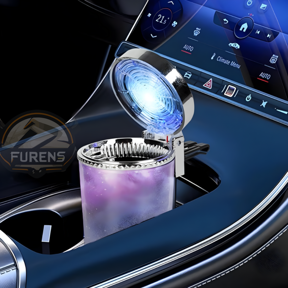 Araç Içi Küllük Led Işıklı 7 renkli Rgb Lüx Tip Kapaklı Araba Küllüğü - 3