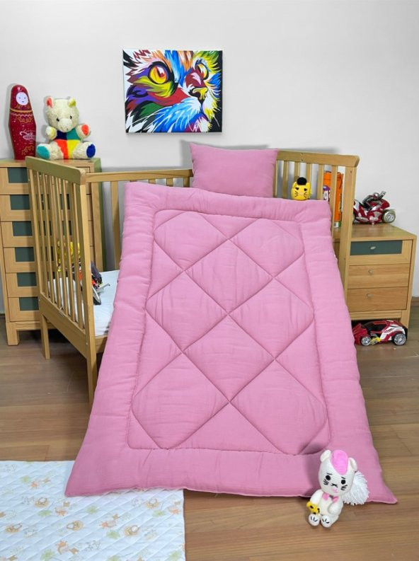 Komfort Home Müslin %100 Organik Pamuk Yumuşak Bebek Yorgan + Yastık Seti