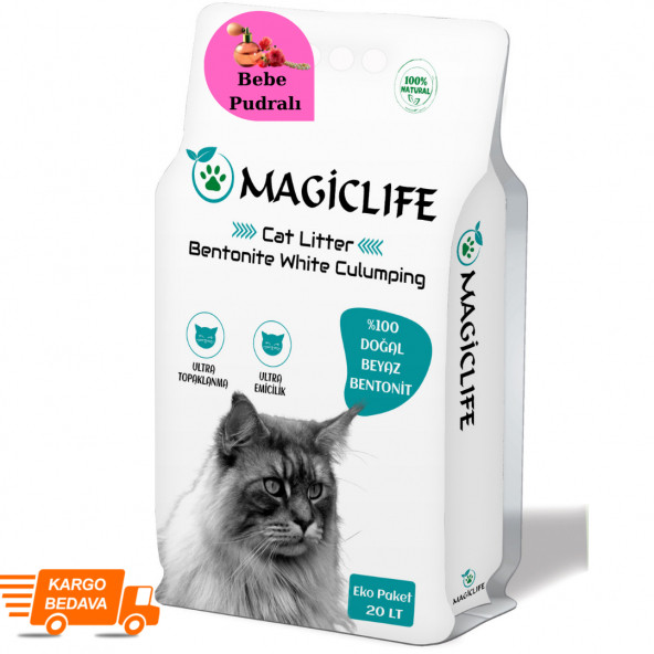 Magiclife 20 Lt Ince Tane Pudra Kokulu Beyaz Bentonit Kedi Kumu