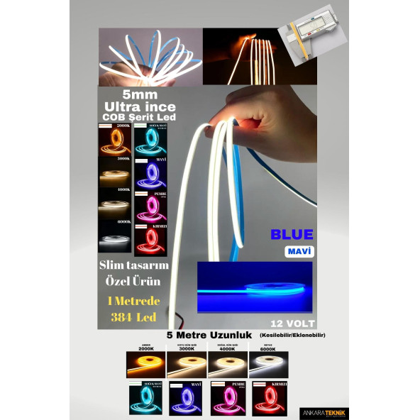Ultra Ince 5mm. Kalınlık Cob Şerit LedNeon Gibi Yanar. 1 Metrede 384 Led - 4