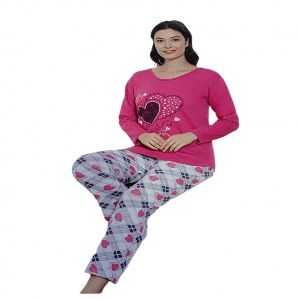 Kadın Uzun Kollu 2İplik Şardonlu Pamuklu Pijama Takımı