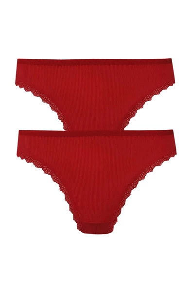 2li Kadın Kaşkorse Bikini Paça Dantelli Pamuklu Külot Esnek