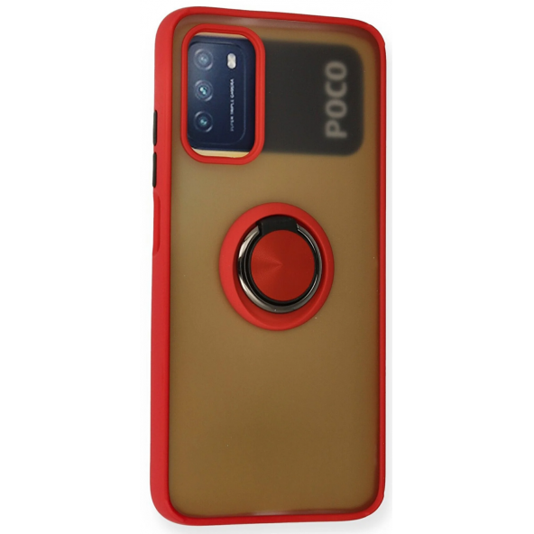 Poco M3 Kılıf Yüzüklü Silikon Kapak - Kırmızı