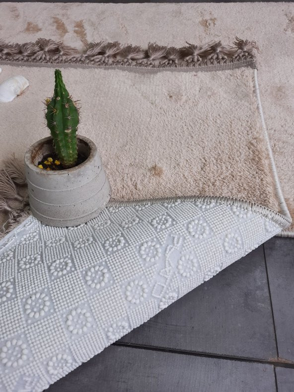 Elite Vizon Ponpon Saçaklı Peluş 2li Banyo Paspası Halısı Kaymaz Taban Klozet Takımı Püsküllü - 3