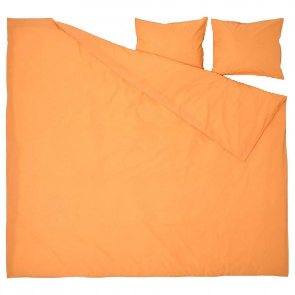 Çift Kişilik Nevresim Takımı, Turuncu Renk MeridyenDukkan 240x220 Düz Desen %100 Pamuk,Çarşafsız - 2
