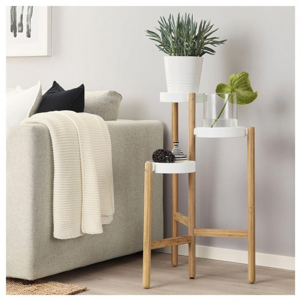 3 Katlı Çiçeklik Bambu-Beyaz Renk 78 cm MeridyenDukkan İç Mekan- Balkon Dekorasyonu - 5