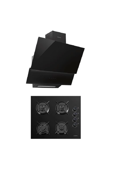 LUXELL 2 Lİ PLATİNUM ANKASTRE SET(OC88 SİYAH OCAK  DA 835 SİYAH DAVLUMBAZ)