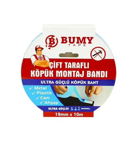 Bumy Çift Taraflı Köpük Montaj Bant Beyaz 19mm X 10Mt