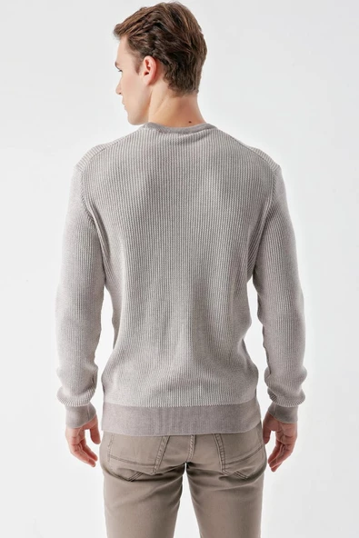 Slimfit Bisiklet Yaka Örgü Desenli Pamuklu Erkek Triko Kazak - 12