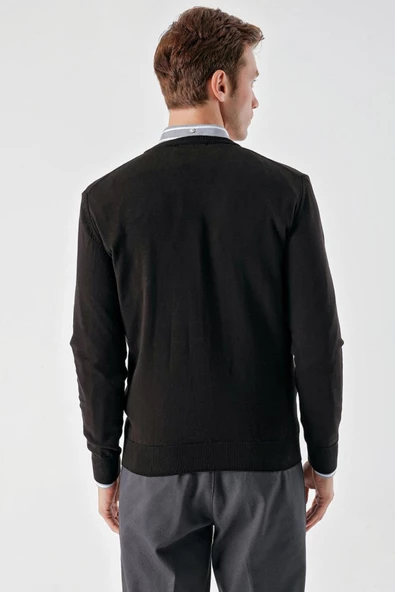 Slimfit V Yaka Düz Basic Model Pamuklu Erkek Uzun Kol Triko Kazak - 6