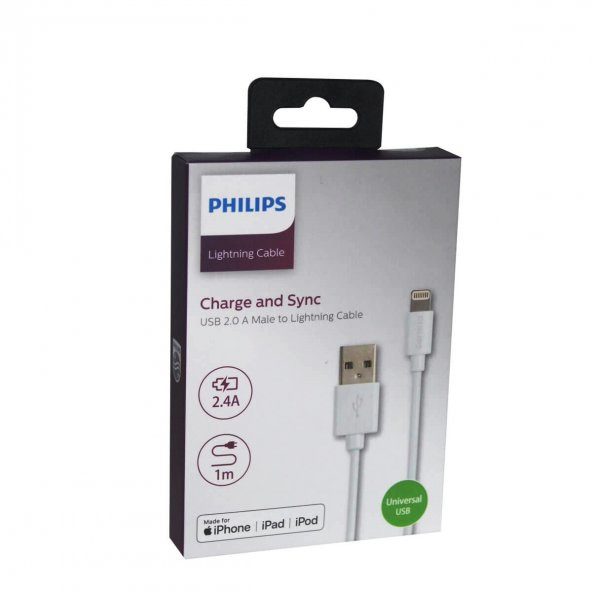 Philips Lightning USB İphone 5-6-7-8-X Hızlı Şarj ve Data Kablosu 1M SWR1508W93