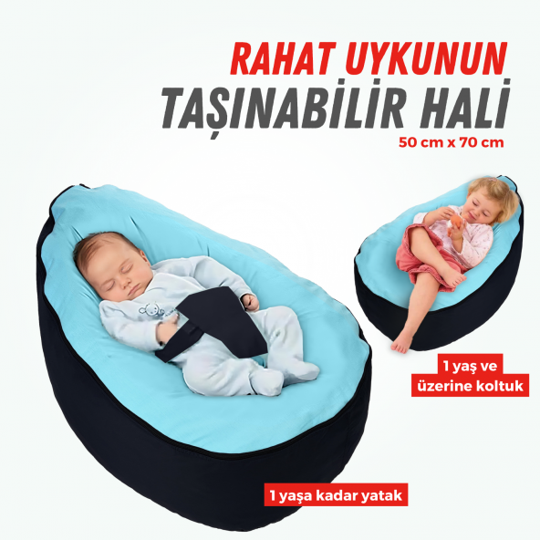 XPERMATE Yeni Doğan Bebek Yatağı,Fasulye Yatak ,Fermuarlı Bebek Koltuğu, Yıkanabilir Kılıf  Mavi