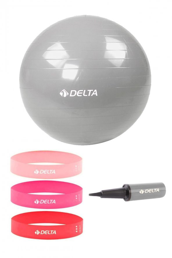 Delta 75 cm Pilates Topu 3lü Squat Bandı Egzersiz Direnç Lastiği Pilates Topu Pompası 5li Set