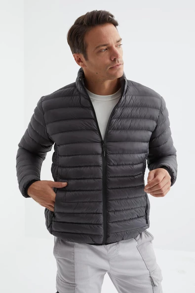 TOMMY LIFE Antrasit Fermuarlı Standart Kalıp Soğuğa Dayanıklı Erkek Şişme Mont - 88166 T11ER-88166 - 5