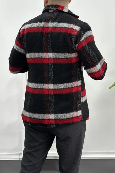 Erkek Kalın Slim Fit Yün Gömlek Siyah Edw003 - 3